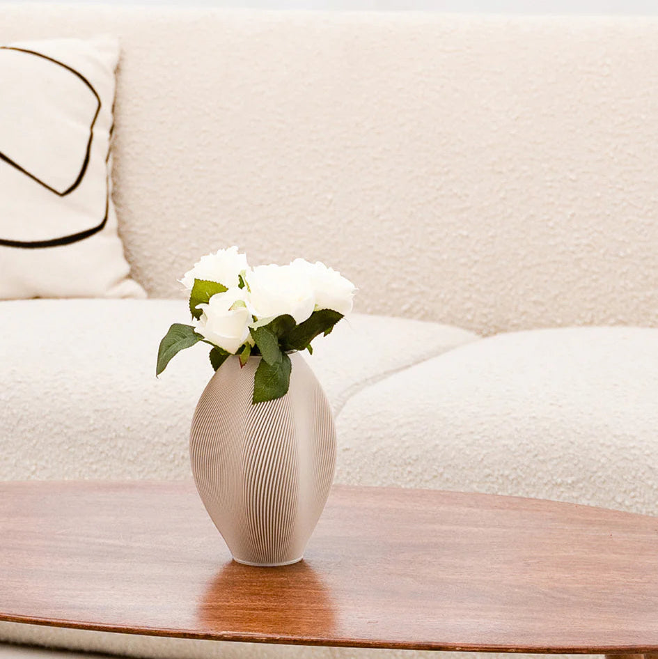 Bay 2 in Pebble Taupe on coffee table in Living room