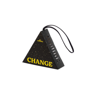 Black triangular fragrance sachet with 'CHANGE' text on a white background