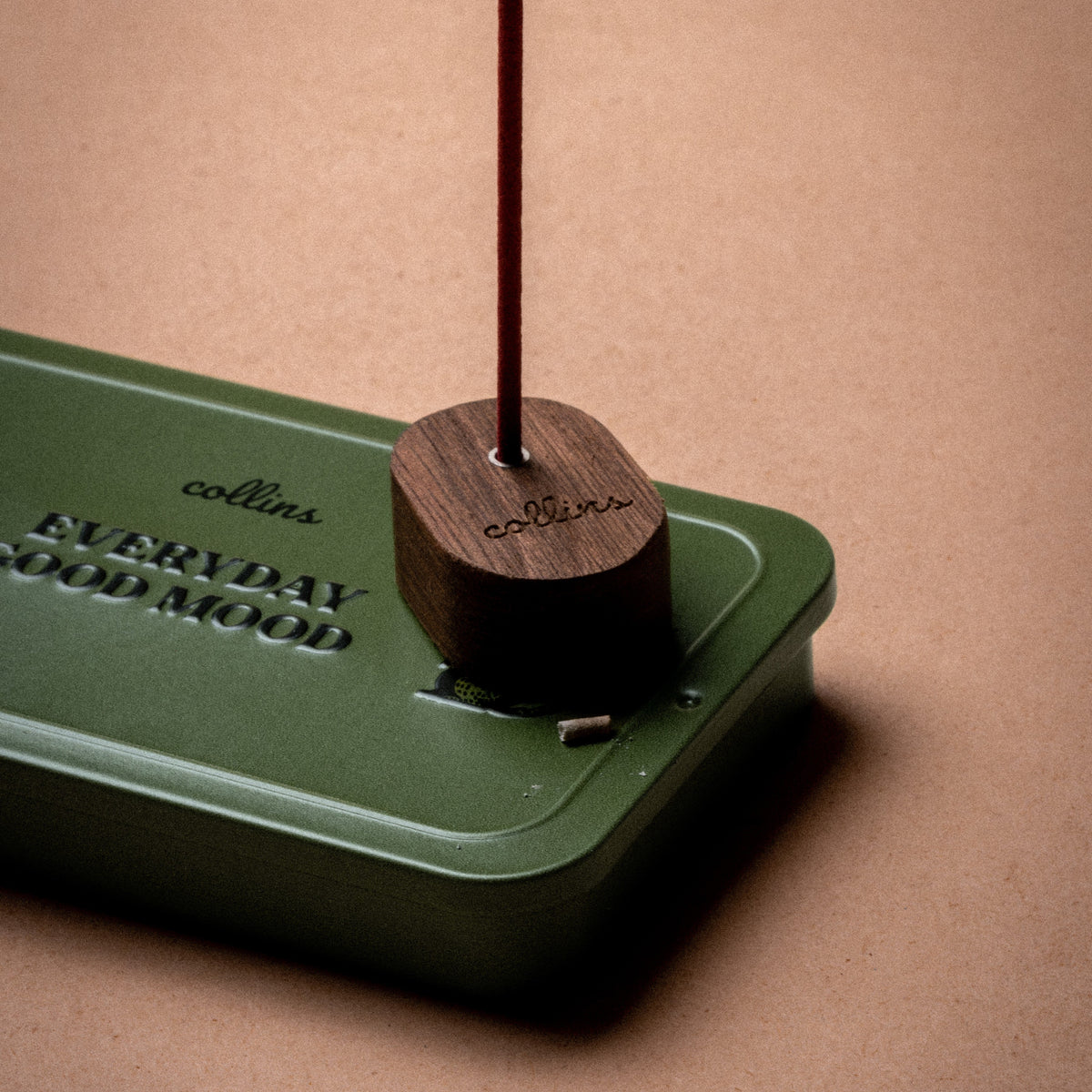 Collins Incense Tin with wooden Magnetic Incense Holder on Lid