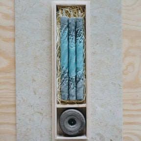 Traditional Japanese Candle Gift Set of Three Multi-Colored in Wooden Box