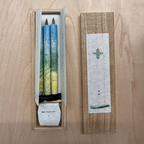 Traditional Japanese Candle Gift Set of Three Multi-Colored in Wooden Box