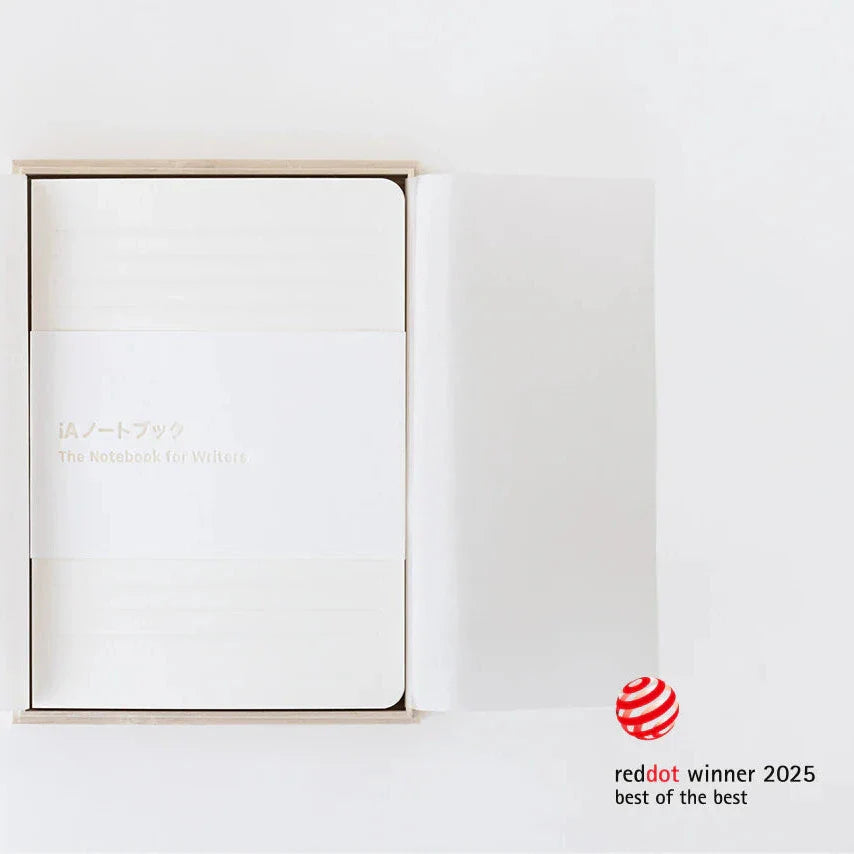 White product packaging with gold text on a light gray background, featuring Red Dot Award logo.